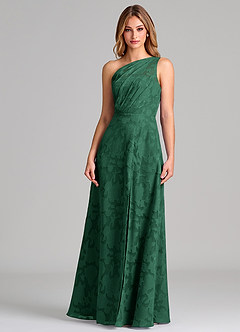 Azazie Phaedra Bridesmaid Dresses Dark Green A-Line One Shoulder Floral Burnout Dress image5