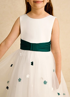 Azazie Cricket Flower Girl Dresses Ivory Pine Ball-Gown Pleated Matte Satin Dress image8