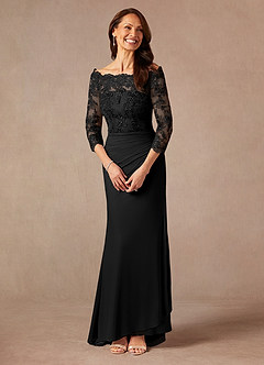 Azazie Rhonda Mother of the Bride Dresses Black Mermaid Off the Shoulder Mesh Dress image5