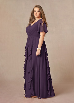 Azazie Watson Kleider für die Brautmutter A-Linie V-Hals Chiffon Kleid Pflaume image8
