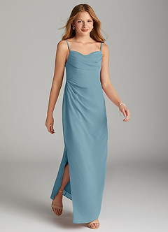 Azazie Mai Junior Vestido de Azul Malhumorado de Gasa de Recto con Plisado image4