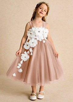 Azazie Dovey Abiti da Ragazza di Fiori Abito Principessa in Tulle Fiocco Champagne Rosa image2