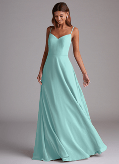 Azazie Marley Jurken voor bruidsmeisjes Converteerbaar Jurk van Chiffon met A-Lijn Off the Shoulder Aqua image5