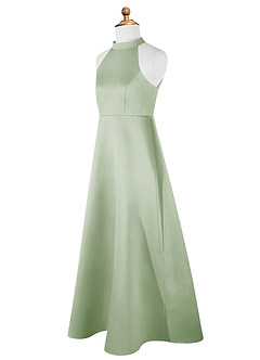 Azazie Laurel Junior Robe Trapèze en Mat Satiné Vert Sauge image8