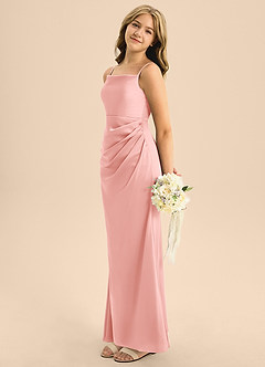 Azazie Renna Junior Robe Sirène en Satin extensible Plissée Rose Poudré image1