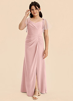 Azazie Indy Junior Powder Pink Sheath Ruched Chiffon Dress image1