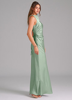Azazie Evadne Bridesmaid Dresses Agave A-Line Pleated Stretch Satin Dress image4