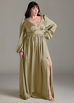 Azazie Norah Bridesmaid Dresses Moss Green A-Line Stretch Satin Dress image9