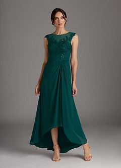 Azazie Endora Mother of the Bride Dresses Peacock A-Line Scoop Lace Chiffon Dress image1