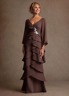 Azazie Arabinda Abiti per la Madre della Sposa Abito Tubino in Chiffon Increspato Ganache image4