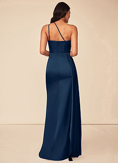 Azazie Maron Bridesmaid Dresses Dark Navy A-Line One Shoulder Stretch Satin Dress image2
