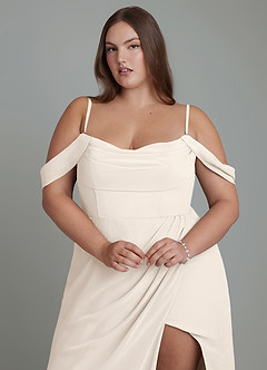 Azazie Johana Bridesmaid Dresses White Alabaster Mermaid Off the Shoulder Chiffon Convertible Dress image3
