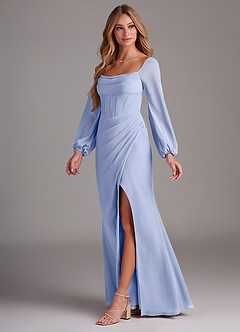 Azazie Charissa Bridesmaid Dresses Ice Sheath Long Sleeve Chiffon Dress image4