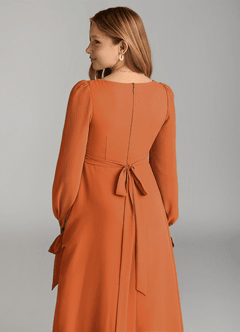 Azazie Leonia Junior Cinnamon A-Line with Pockets Chiffon Dress image6