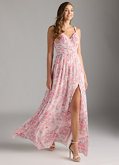 Azazie Chanel Robes de demoiselle d'honneur Robe Trapèze en Mousseline de soie Plissée Aquarelle Florale Abstraite image4