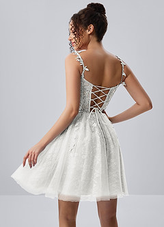 Raphinase Weiß A-Linie Herzausschnitt Applikation Tüll Minikleid image2