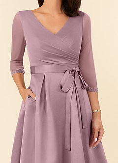 Azazie Maritza Mother of the Bride Dresses Dusty Rose A-Line Pleated Matte Satin Dress image4