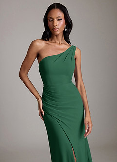 Azazie Madelyn Bridesmaid Dresses Dark Green Mermaid One Shoulder Chiffon Convertible Dress image8