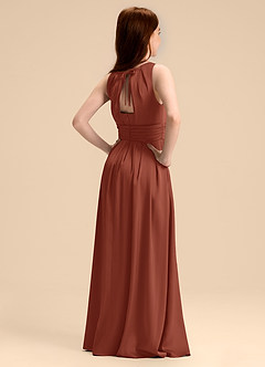 Azazie Bibiane Junior Abito A-Line in Raso Elasticizzato Plissettato Auburn image7