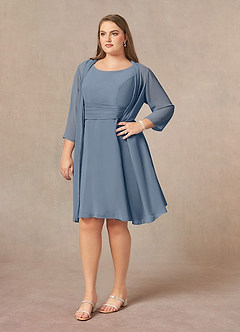 Azazie Shirley Mère de la mariée Robes Robe Trapèze en Mousseline de soie Plissé Scoop Violet Crépusculaire image10