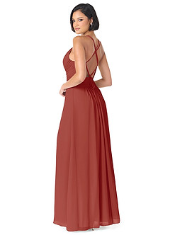 Azazie Farren Bridesmaid Dresses Terracotta A-Line Pleated Chiffon Convertible Dress image5