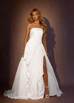 Azazie Brit Wedding Dresses Diamond White Ball-Gown Strapless Stretch Satin Dress image1