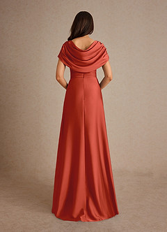 Azazie Branford Mother of the Bride Dresses Rust A-Line Pleated Stretch Satin Dress image3