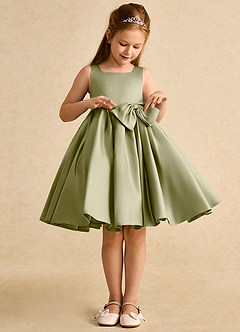Azazie Jessie Flower Girl Dresses Moss Green A-Line Bow Matte Satin Dress image5