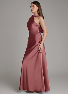 Azazie Dimitra Bridesmaid Dresses Amethyst A-Line Pleated Stretch Satin Dress image5