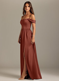 Azazie Calianna Bridesmaid Dresses Auburn A-Line Off the Shoulder Stretch Satin Convertible Dress image6