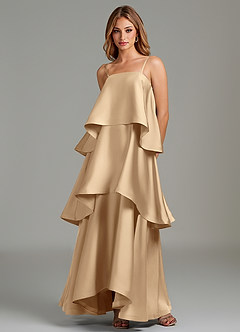 Azazie Azalea Robes de demoiselle d'honneur Robe Trapèze en Satin extensible Drapé Champagne image5