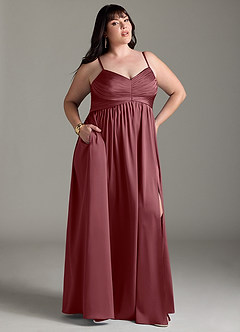 Azazie Alia Robes de demoiselle d'honneur Robe Trapèze en Satin extensible Plissée Rose Du Désert image11