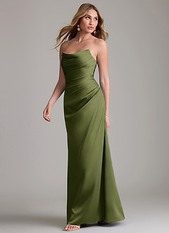 Azazie Lucille Bridesmaid Dresses Olive Mermaid Strapless Stretch Satin Convertible Dress image3