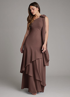Azazie Monique Robes de demoiselle d'honneur Robe Trapèze en Mousseline de soie Asymétrique Ganache image6