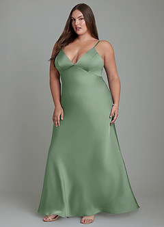 Azazie Stefania Brautjungfernkleider A-Linie Stretch-Satin Kleid Matcha image12