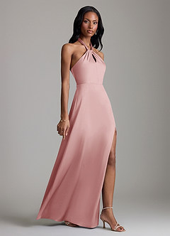 Azazie Tracie Bridesmaid Dresses Dusty Rose A-Line Side Slit Stretch Satin Dress image3