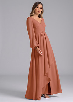 Azazie Liah Bridesmaid Dresses MAI TAI A-Line Long Sleeve Chiffon Dress image5