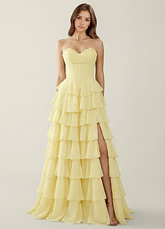 Bastet Yellow Ruffled A-line Prom Dress image3