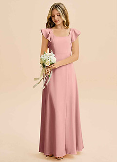 Azazie Bondi Junior Rosette A-Line Side Slit Stretch Satin Dress image5