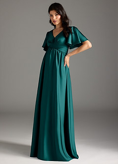 Azazie Verna Robes de demoiselle d'honneur de maternité Robe Trapèze Rayé Longueur ras du sol Satin extensible image4