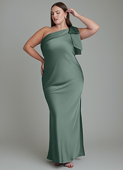 Azazie Yuanna Robes de demoiselle d'honneur Robe Sirène en Satin extensible Asymétrique Mousse De Mer image11