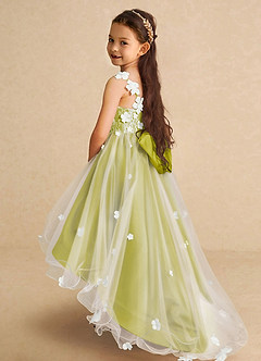 Azazie Celia Robe Demoiselle D'honneur Fillette Robe Trapèze en Tulle Dentelle Citronnelle image1