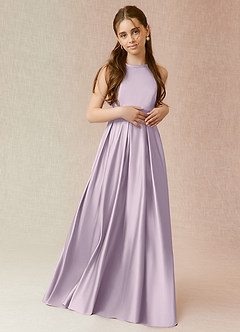 Azazie Arianthe Junior A-Linie mit Taschen Matte Satin Kleid Frostiges Flieder image1