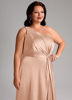 Azazie Brooke Brautjungfernkleider A-Linie One-Shoulder Stretch-Satin Kleid Roségold image13