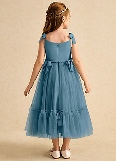 Azazie Jaci Blumenmädchenkleider A-Linie Spaghetti Riemen Chiffon Kleid Bermudablau image5