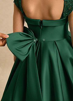 Azazie Genie Robe Demoiselle D'honneur Fillette Robe Princesse en Mat Satiné Épaules dénudées Vert Foncé image5