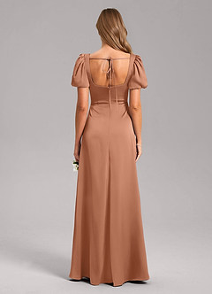 Azazie Fyona Bridesmaid Dresses Bronzer A-Line Pleated Stretch Satin Dress image2