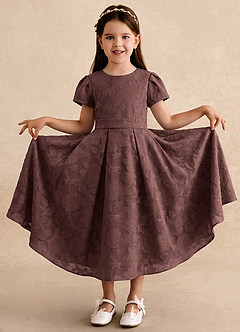 Azazie Princes Flower Girl Dresses Espresso A-Line Pleated Floral Burnout Dress image3
