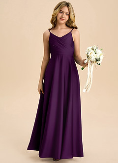 Azazie Bug Junior A라인 주름진 스트레치 새틴 플로어 길이 주니어 신부 들러리 드레스 image6