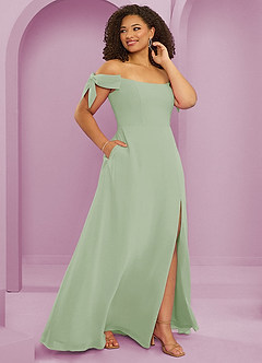 Barbie ♥ Azazie Bridesmaid Dresses Dusty Sage A-Line Off the Shoulder Chiffon Convertible Dress image12
